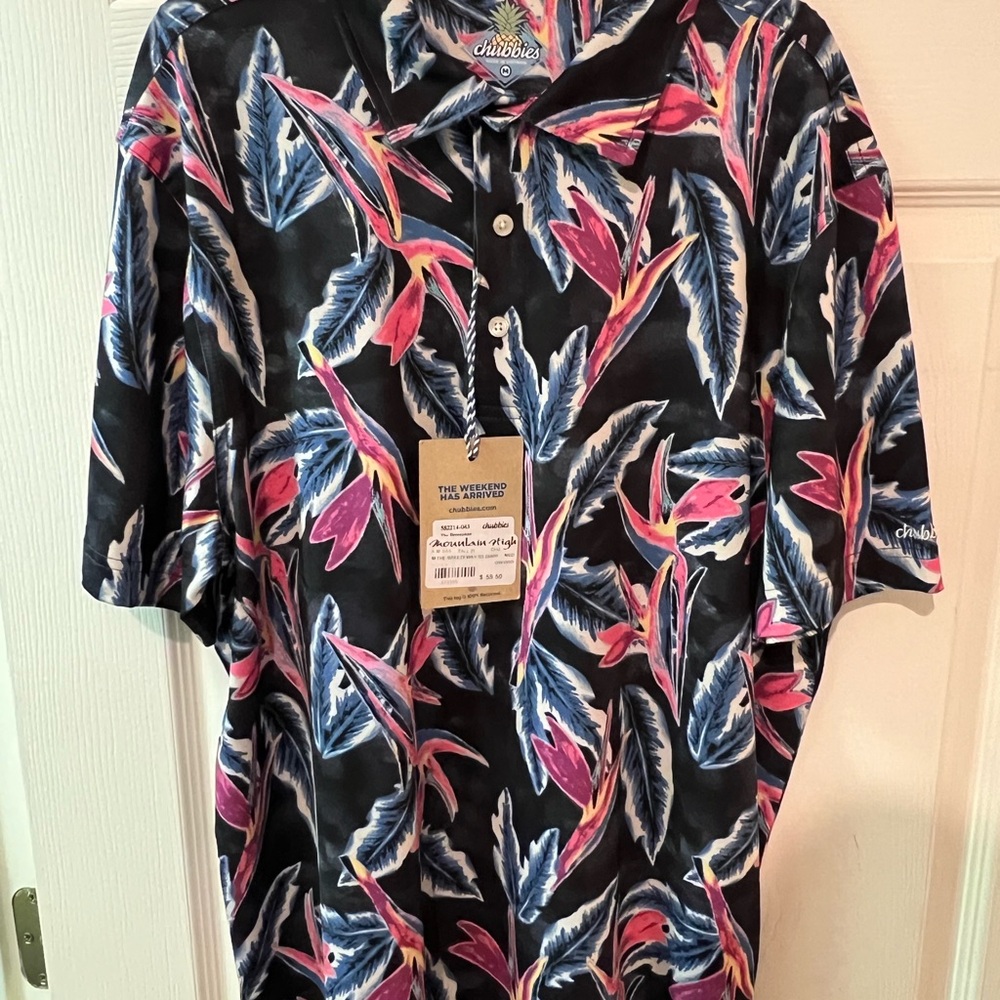 Chubbies Men's Leaf Print Shirt - Black, Pink, and Blue